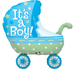 Baby Pram foil shape balloon and 9 helium balloon bouquet