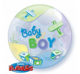 Baby Boy bubble balloon and 9 helium balloon bouquet