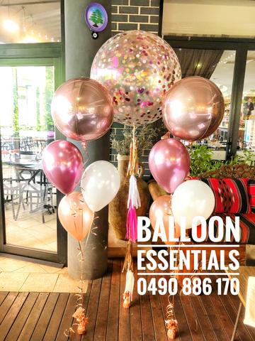 Rose Gold Confetti & Orbz Helium Balloon arrangement