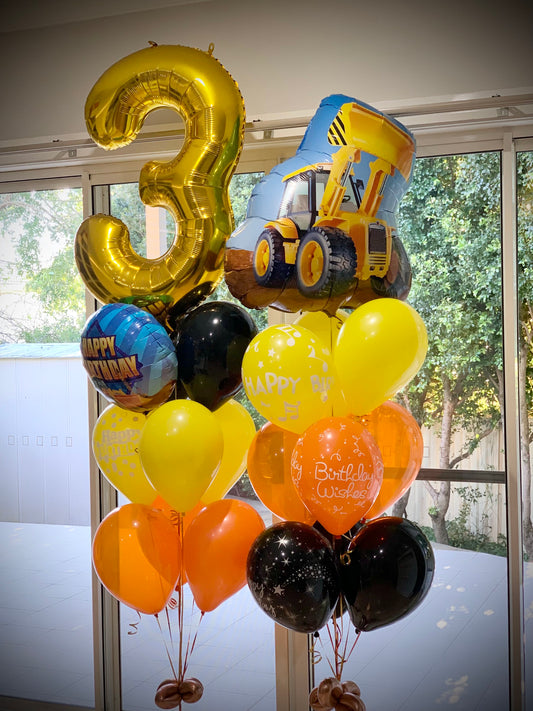 3rd Foil Shape, Construction Digger Foil Shape Balloon Bouquets Set Up
