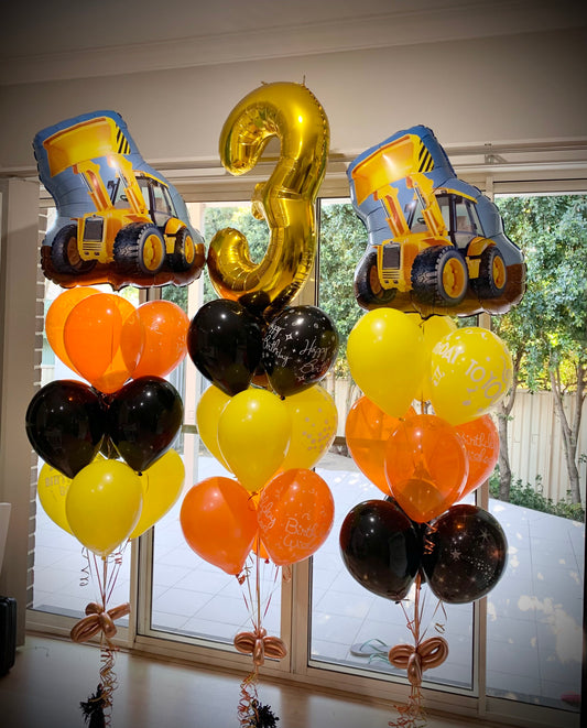 3rd Foil Shape, Construction Digger Foil Shape Balloon Bouquets Set Up