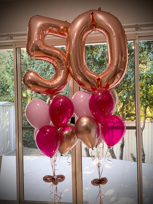 50th  Birthday Balloon Bouquets Set Up