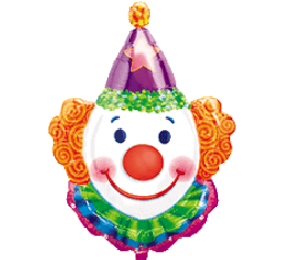 Clown head foil shape and 9 helium bouquet