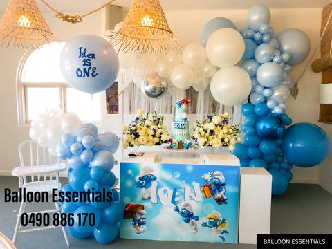 Organic  Balloons Arch - Iden1st Birthday Smurf Theme Party @Bluehouse Bondi Beach