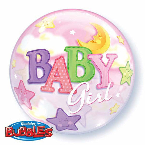 Baby Girl Bubble and 9 Balloon Helium Bouquet