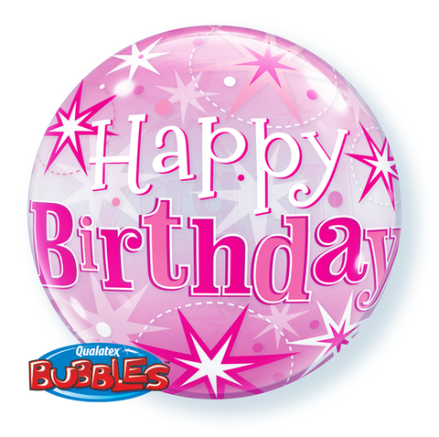 Birthday Pink Star Burst Bubble and 9 helium balloon bouquet