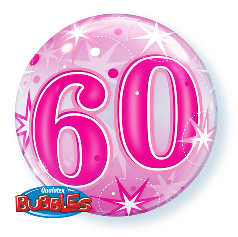 60th Pink Bubble and 9 helium Balloon Bouquet