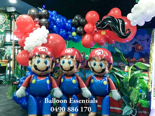 Organic Balloons Arch Mario" Triplet Boys 6th Birthday "