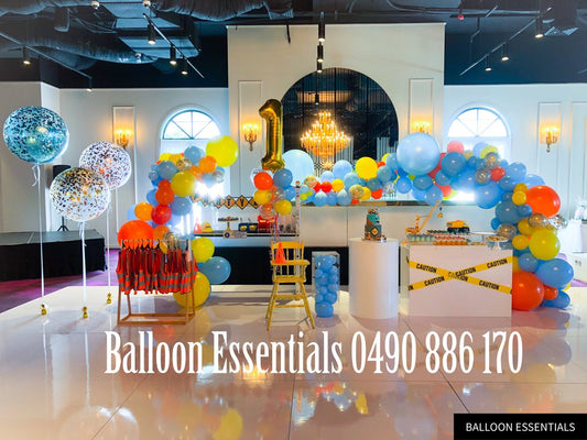 Organic  Balloons Arch - ConstructionTheme 1st Birthday Party@Bankstown
