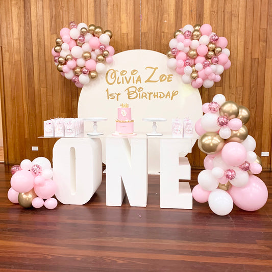 Olivia's 1st Minnie Birthday Organic Style Balloon Garland