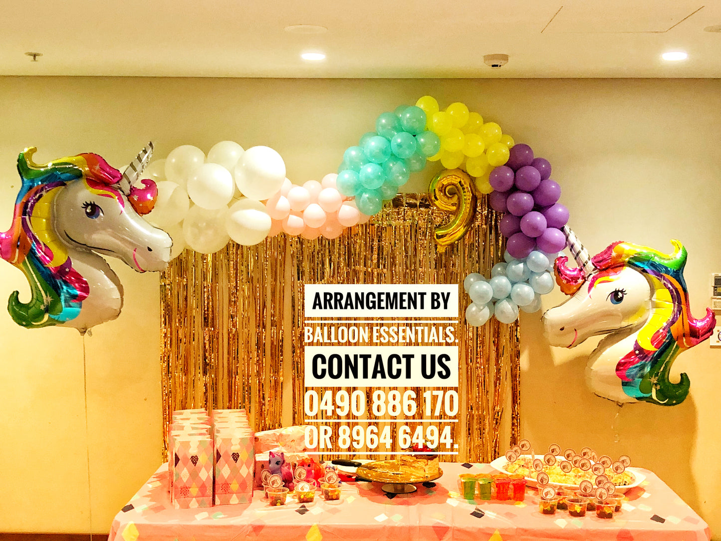 Organic Balloon Arch - 9th Birthday Party Unicorn