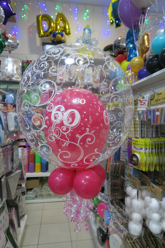 60th birthday double deco and 9 helium balloon bouquet