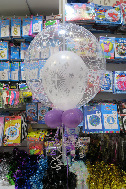Christening Communion Confirmation double deco and 9  helium balloon bouquet