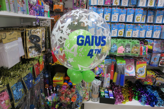 4th Personal Name double deco  and  9 helium balloon bouquet