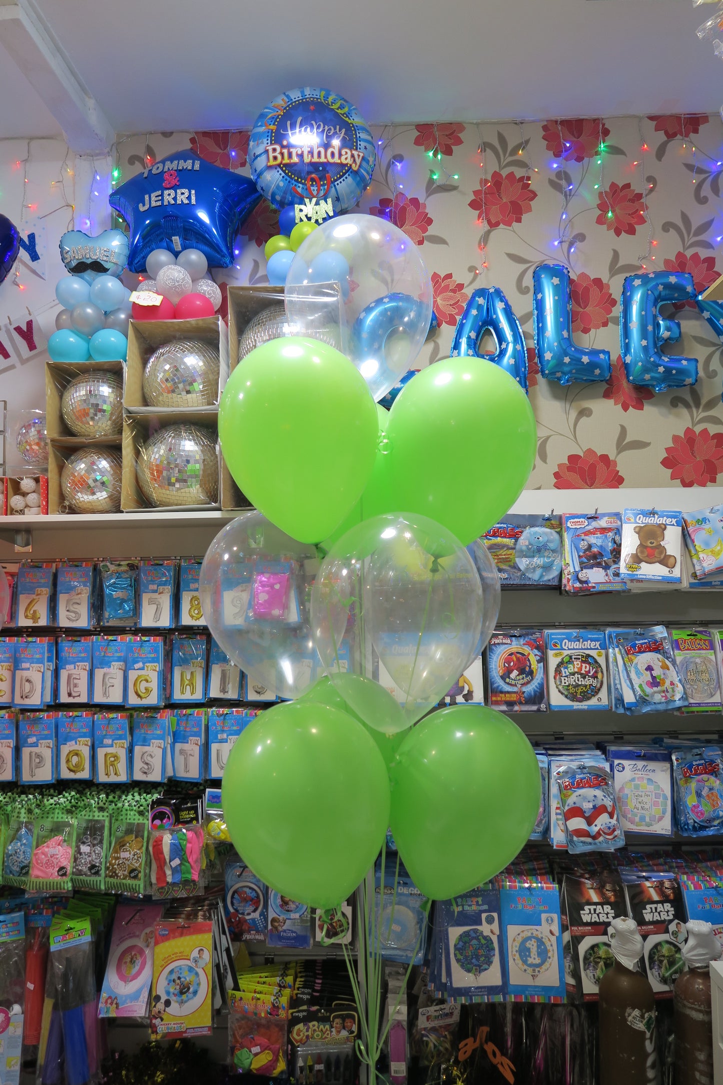4th Personal Name double deco  and  9 helium balloon bouquet