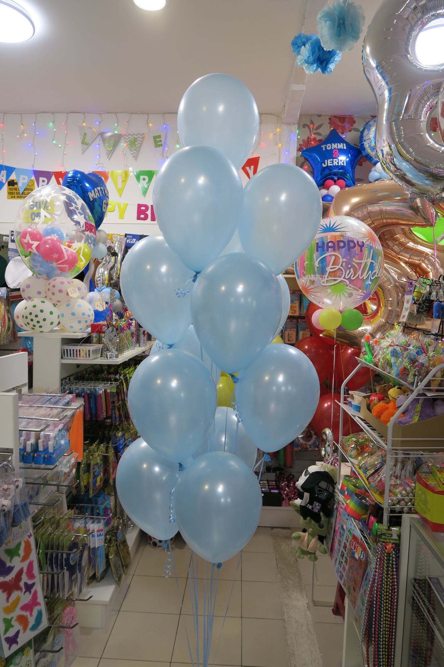 Orbz Blue with 9 latex helium balloon bouquet