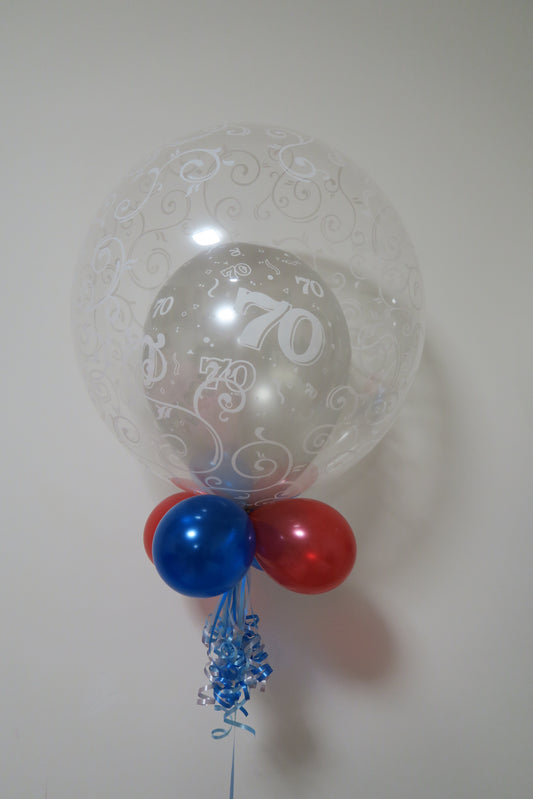 70th Birthday double deco and 9 helium  balloon
