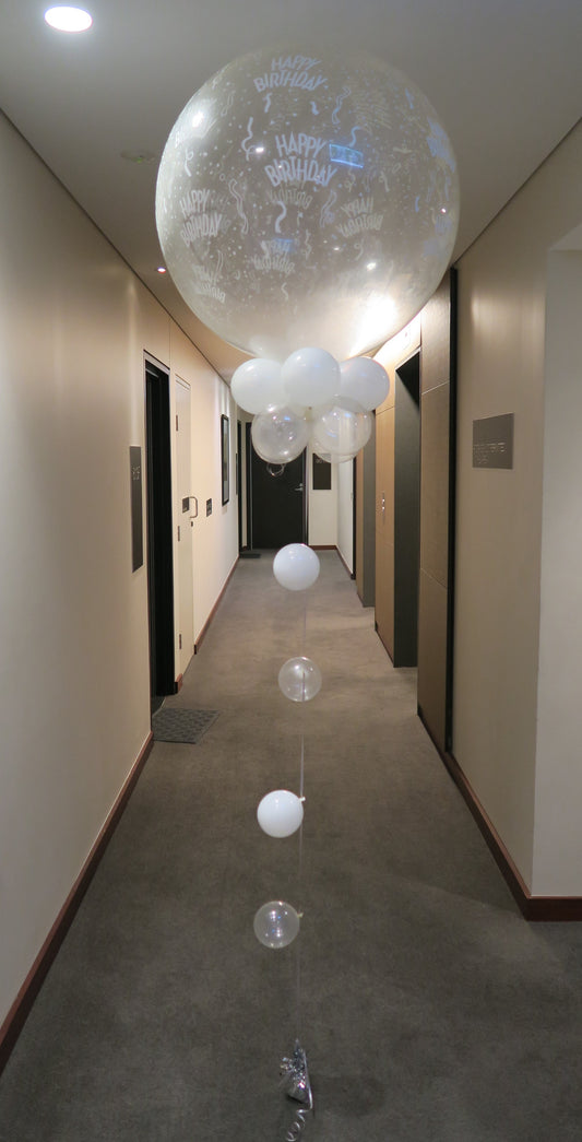 3ft Round Jumbo Clear happy birthday balloon arrangement