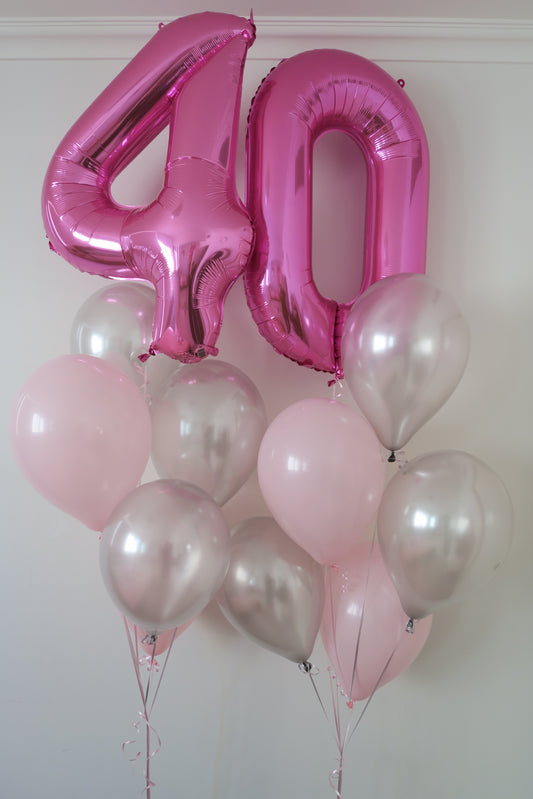 40th foil shape helium balloon arrangement