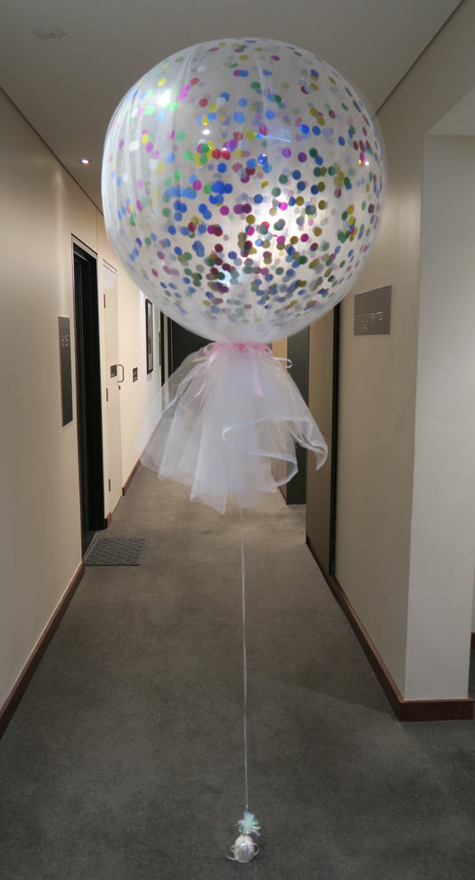 Tulle 3Ft round clear confetti balloon