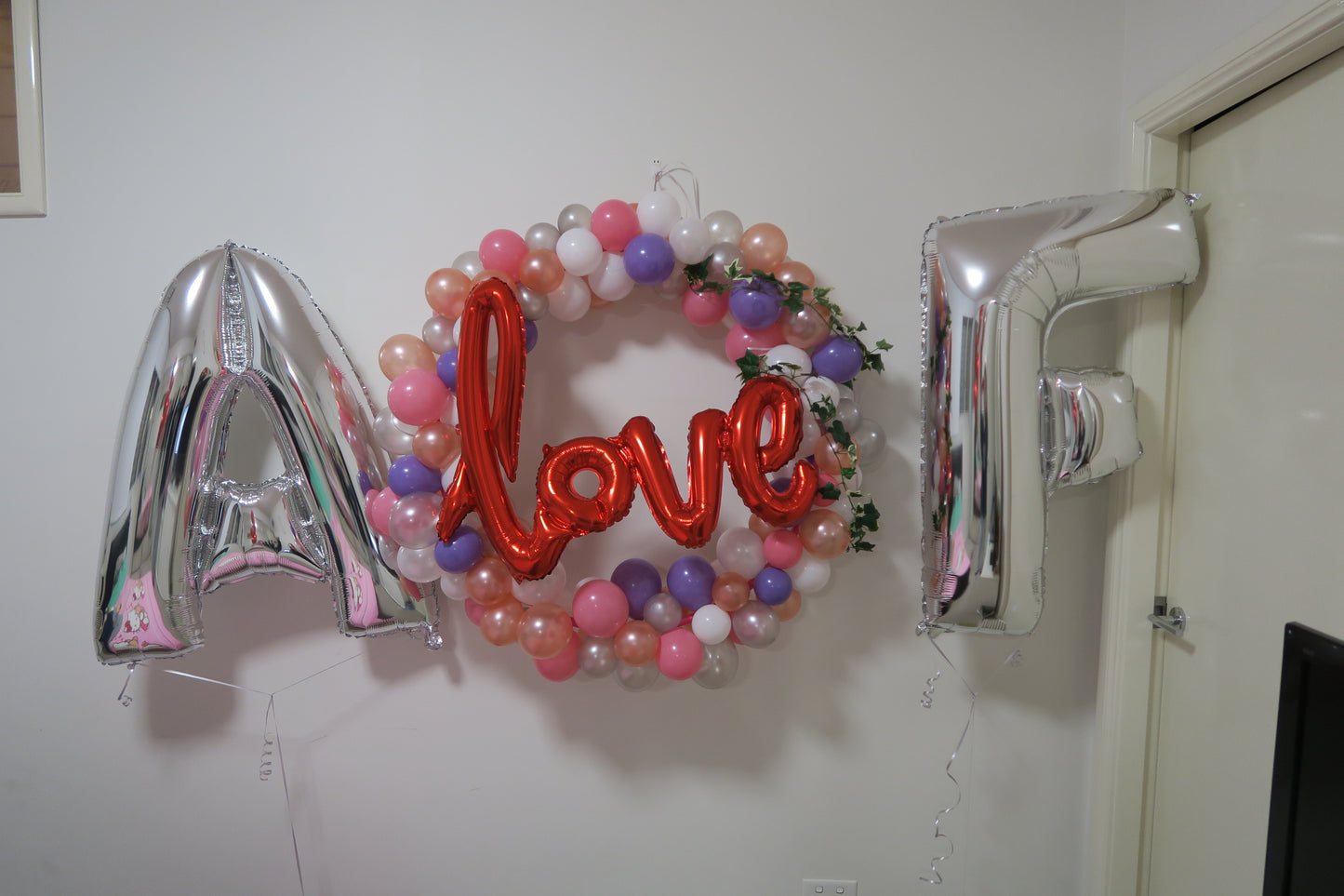 Alphabet foil shape and love balloon frame