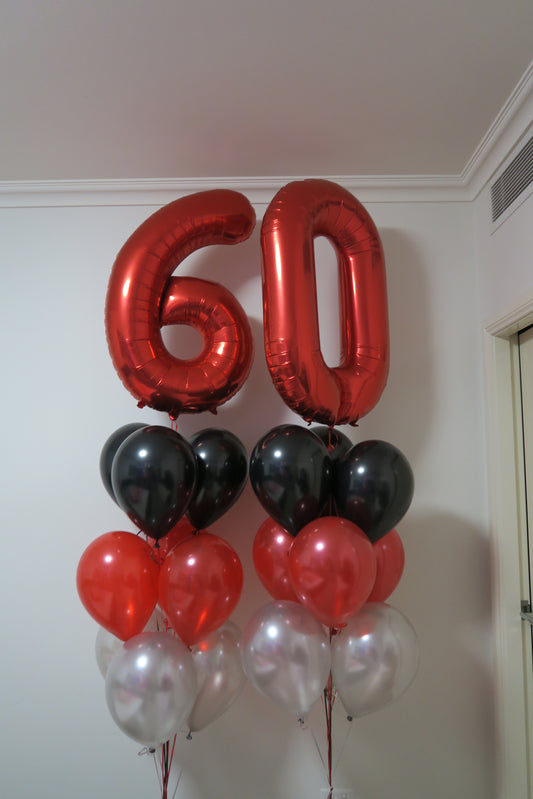 60th  birthday  foil shape helium balloon arrangement