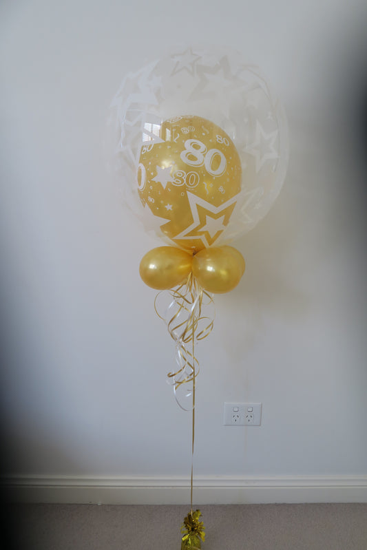 80th double deco helium balloon arrangement