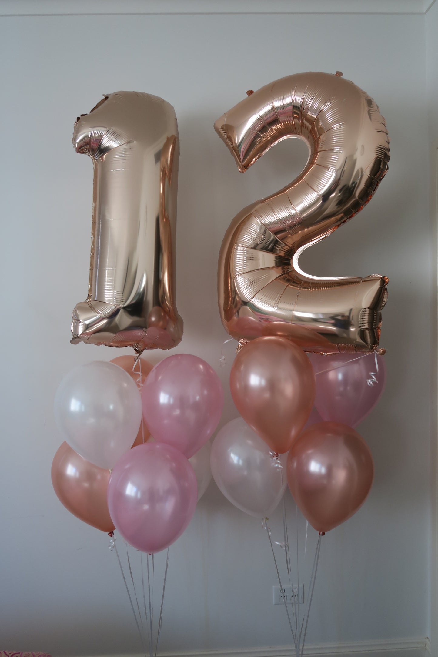 12th birthday Rose Gold foil shape helium balloon arrangement