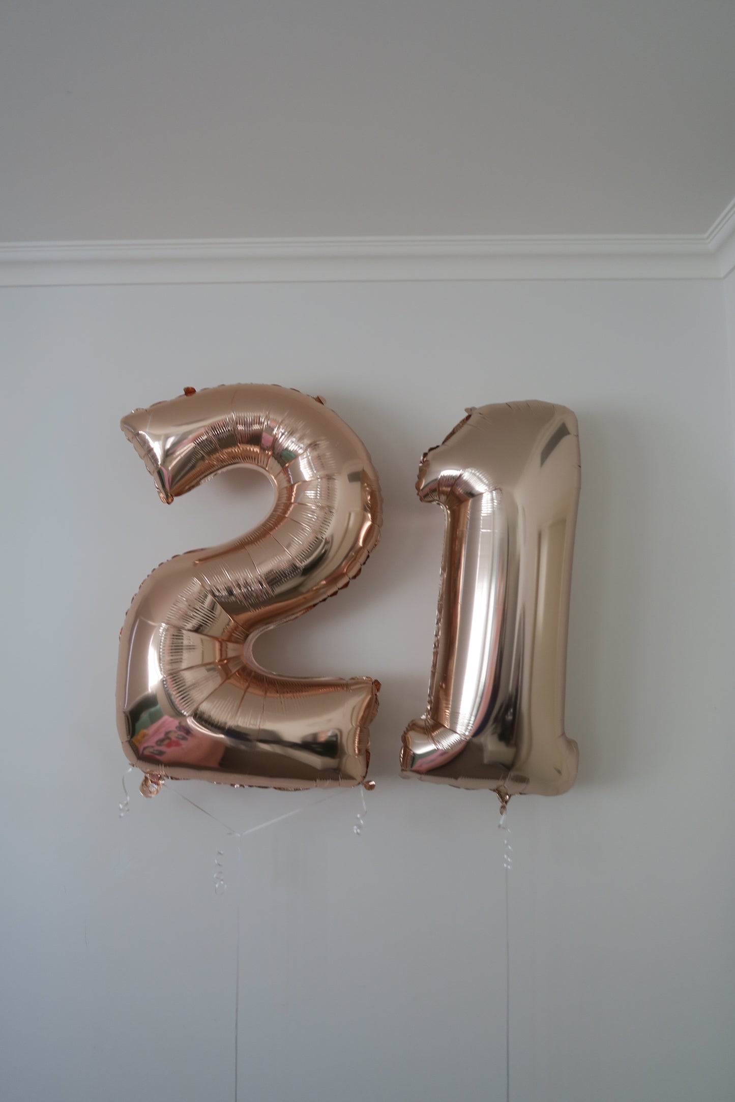 21st  birthday RoseGold foil shape helium balloon arrangement