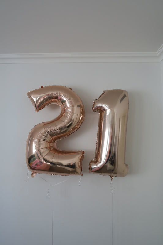 21st  birthday RoseGold foil shape helium balloon arrangement
