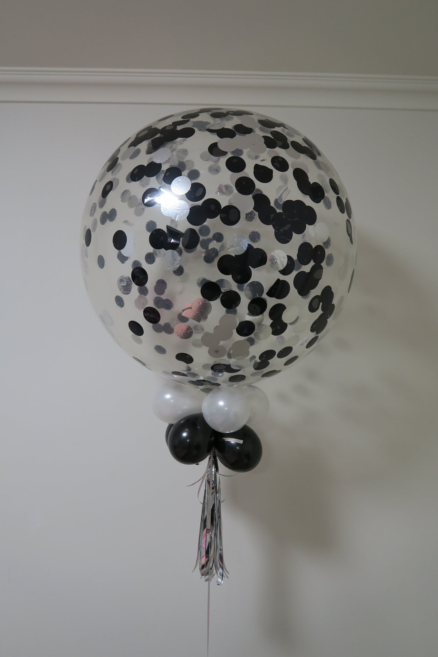 3ft Clear Black and Silver Confetti balloon