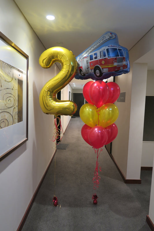 2nd birthday fire truck helium balloon  bouquet