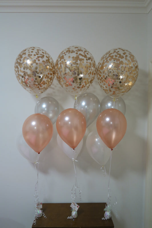 Rosegold confetti helium balloon bouquet