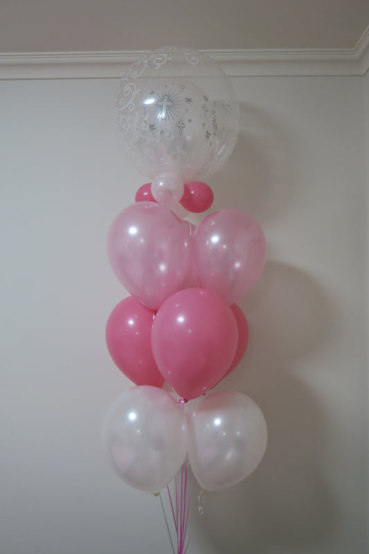 Christening Double Bubble balloon floor bouquet