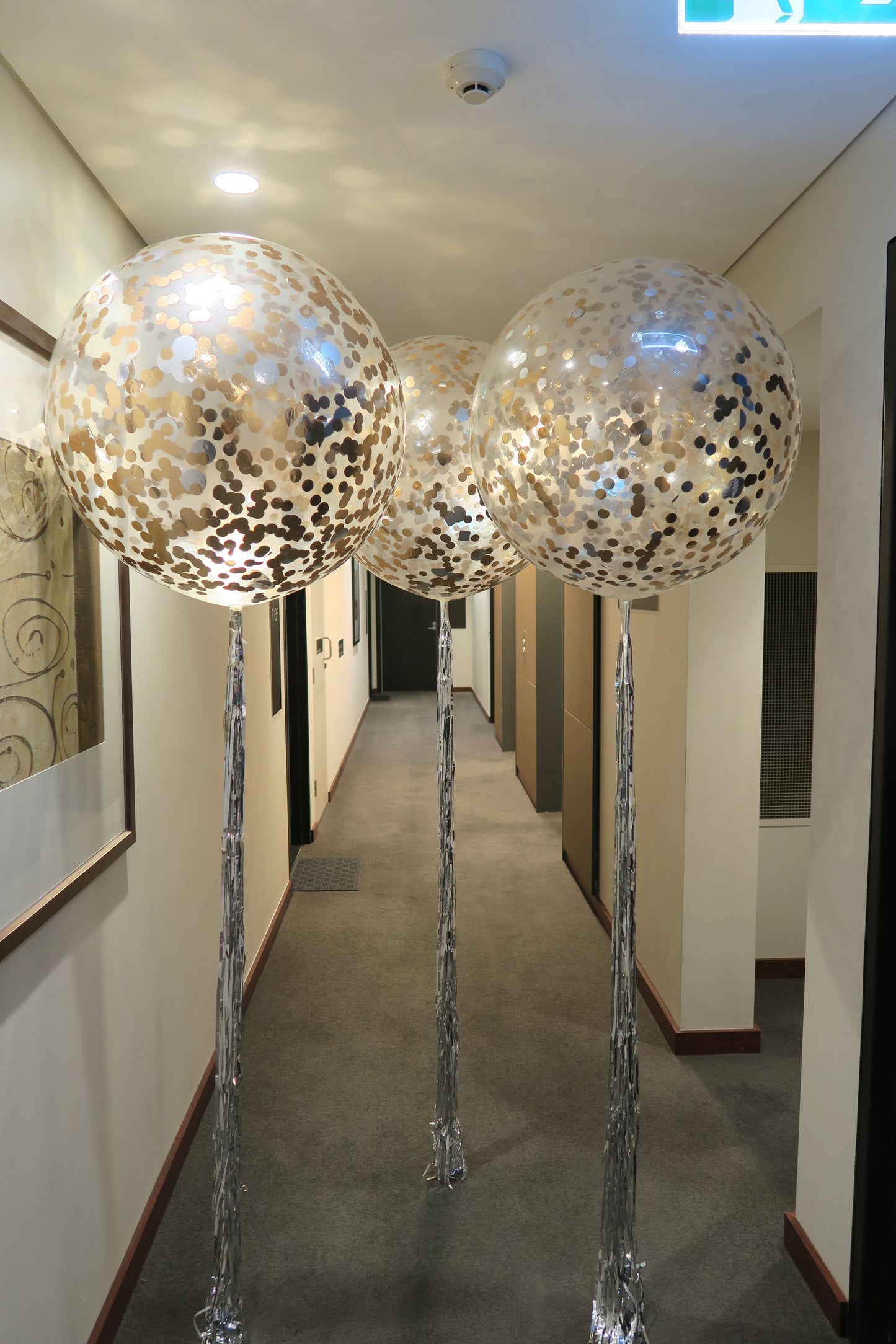 3 of 3ft clear rose gold and silver confetti balloon