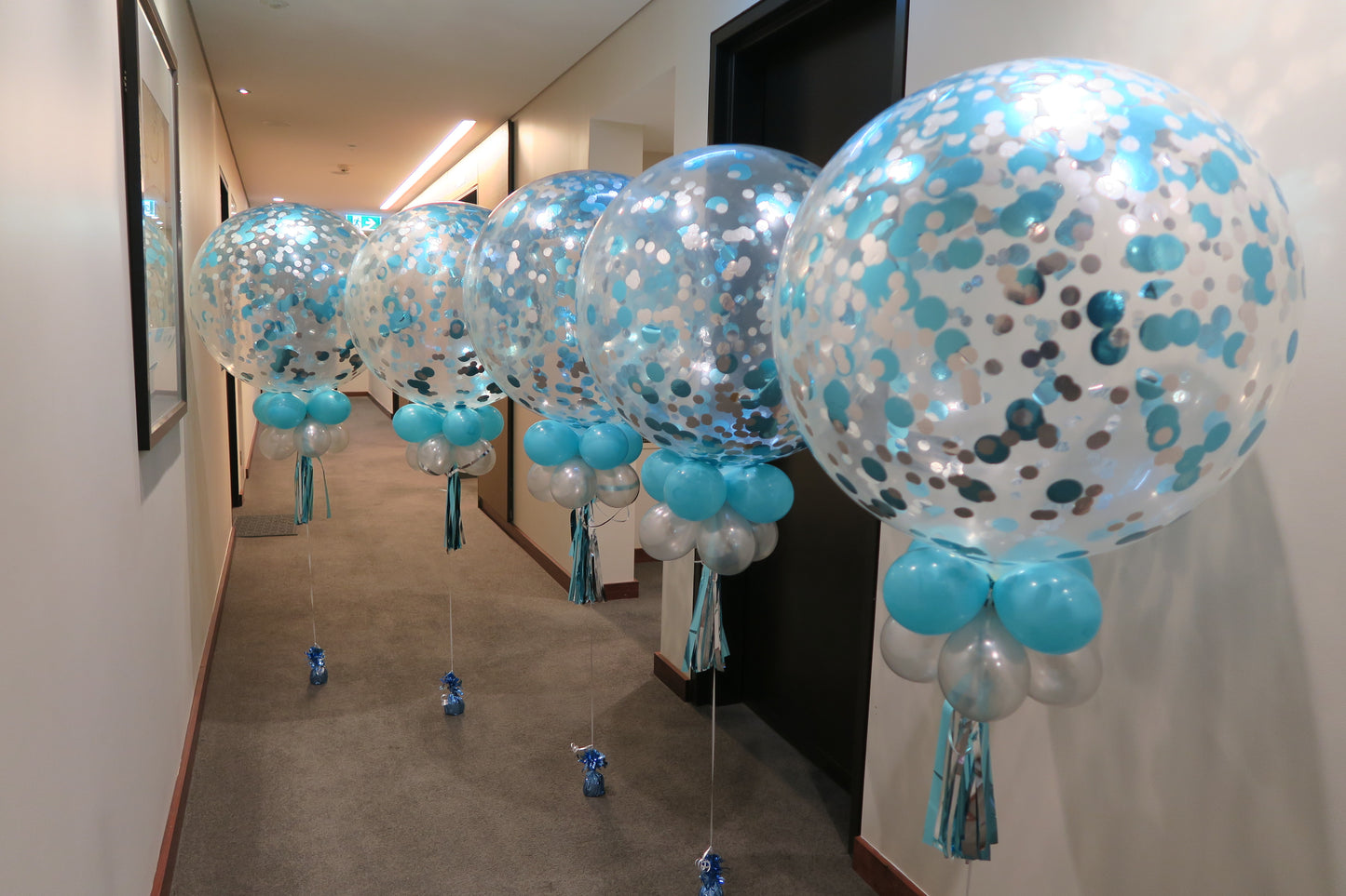 3ft clear blue and silver  confetti balloon