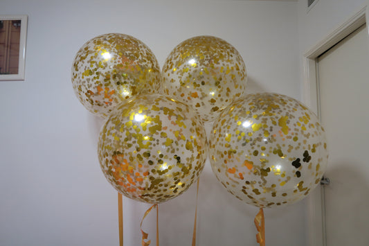 4 of 3ft clear gold  confetti balloon