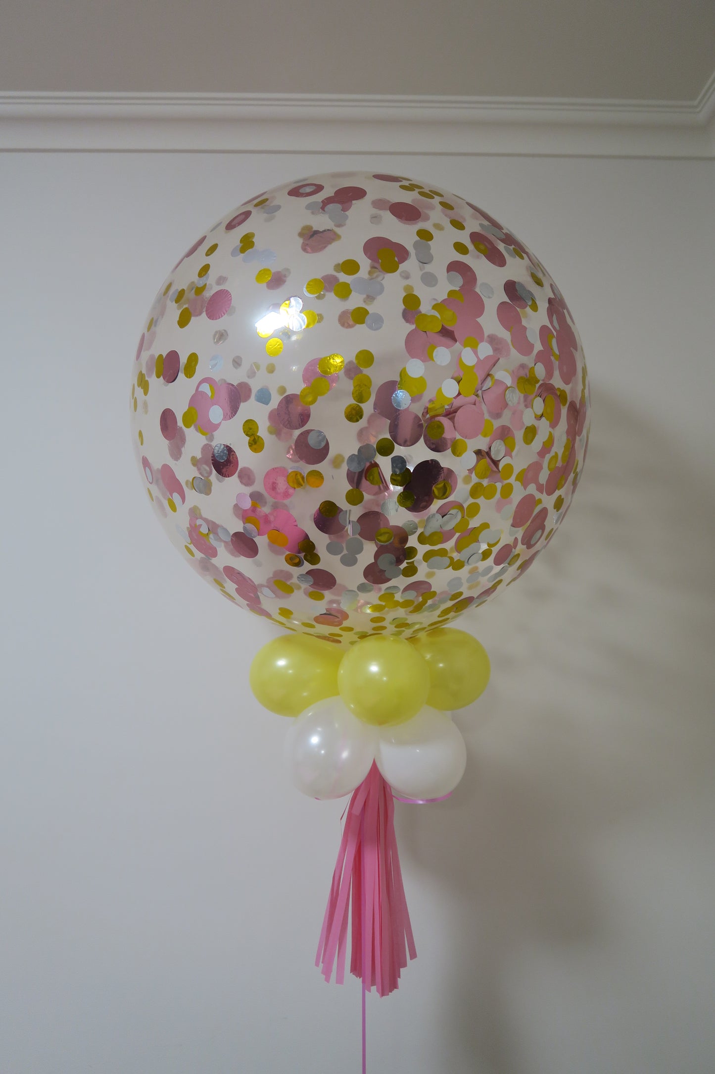 3ft clear Pink, gold and silver  confetti balloon