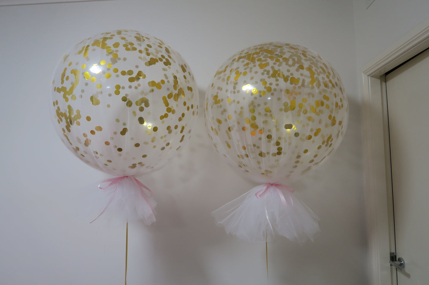 2 of 3ft clear gold confetti and tulle balloon