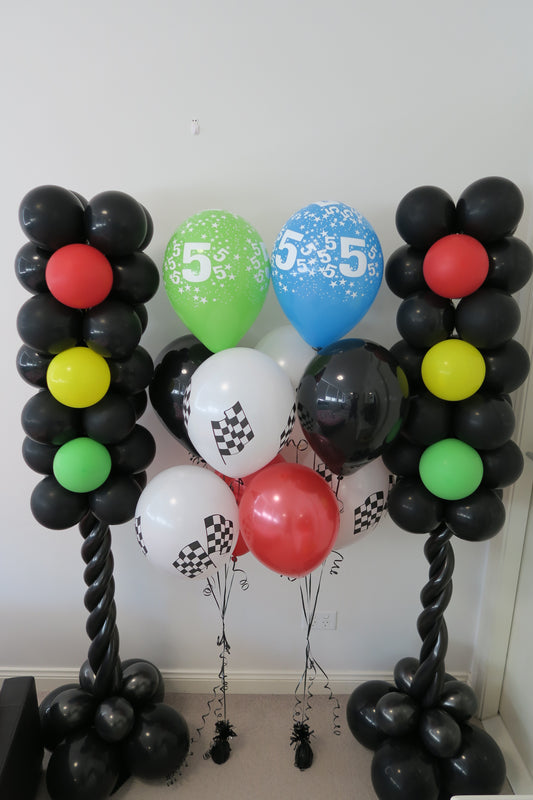 5th racing car birthday helium bouquet