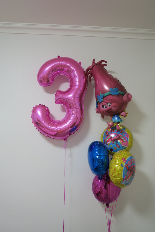 3rd Troll birthday balloon bouquet