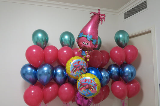 Trolls theme birthday balloon bouquet