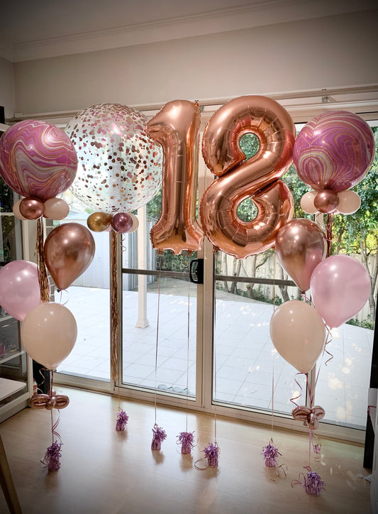 18th Confetti Balloon Bouquets Set Up