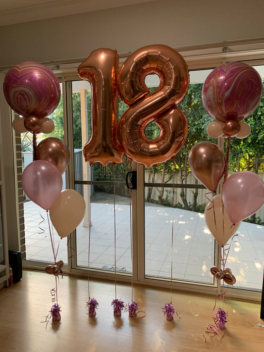 18th Foil Shape Balloon Bouquets Set Up