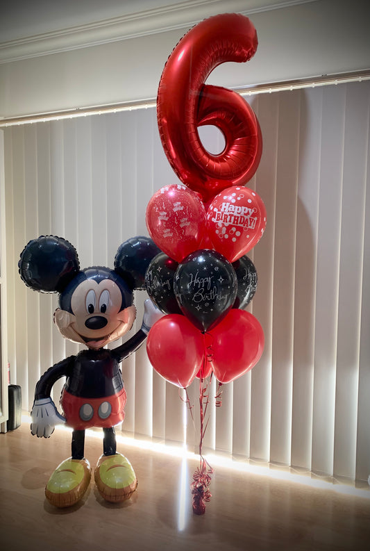 6th Foil Shape & Mickey Mouse Air walker  Balloon Bouquets Set Up