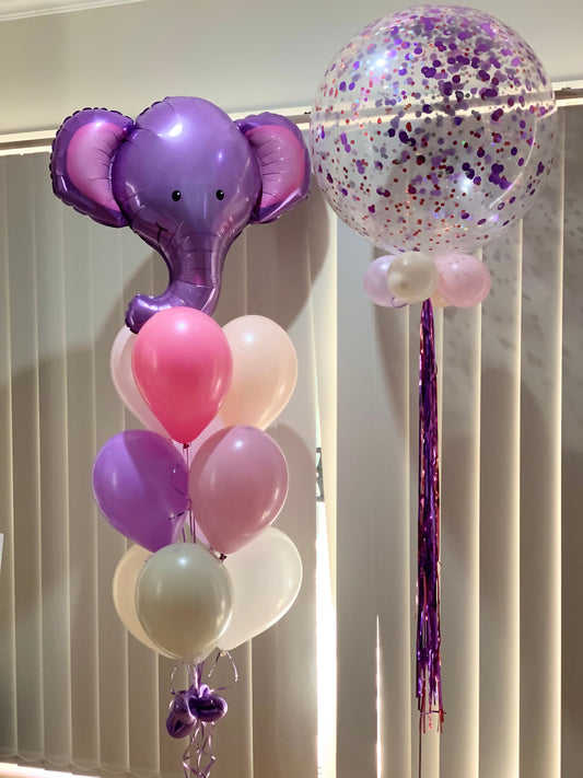 Elephant Foil Shape & Confetti Balloon Bouquets Set Up