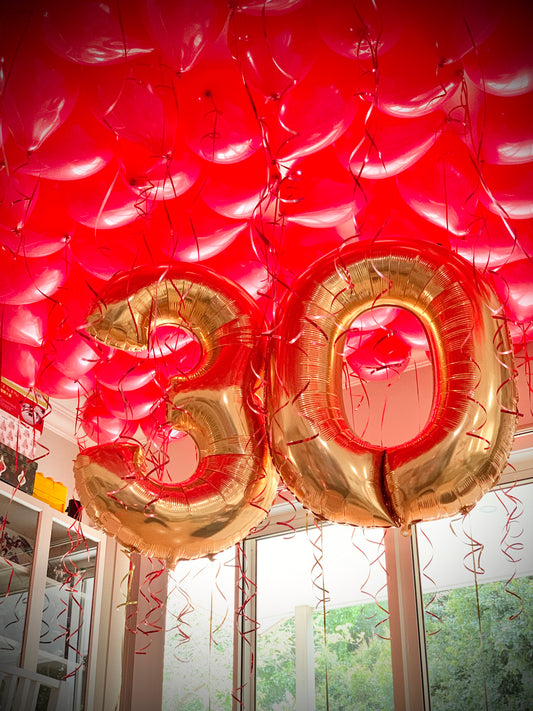 30th Birthday Balloon Bouquets Set Up