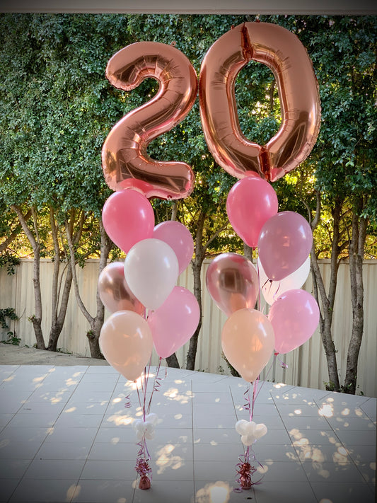 20th  Birthday Balloon Bouquets Set Up