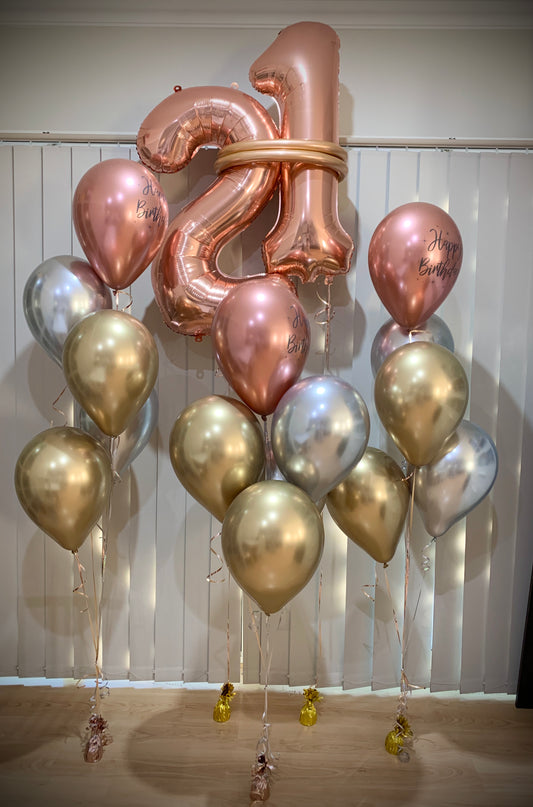 21st Foil Shape Helium Balloons Bouquets