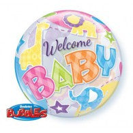 Welcome Baby bubble balloon and 30 helium balloon  bouquet